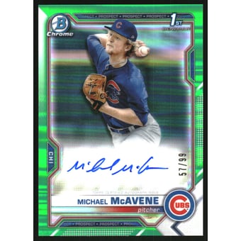2021 Bowman Chrome Prospect Autographs Green Refractors #CPAMM Michael McAvene