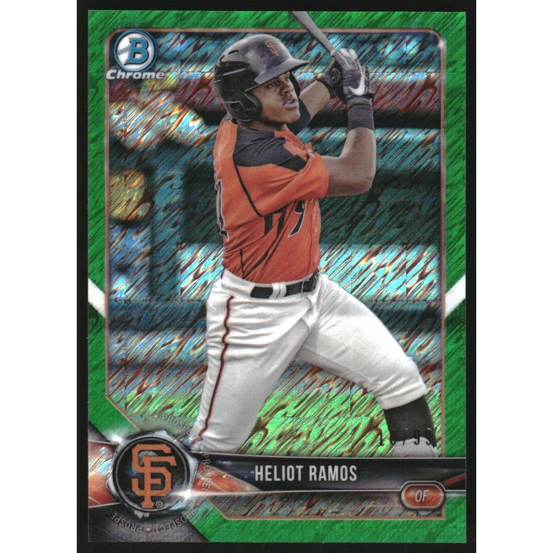 2018 Bowman Chrome Prospects Green Shimmer Refractors #BCP143 Heliot Ramos. rookie card picture