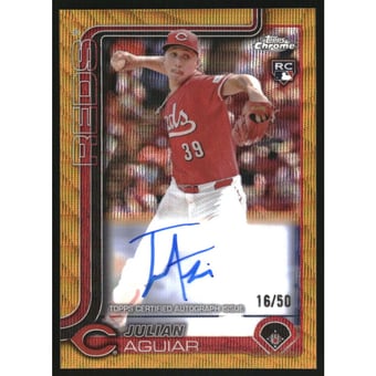 2025 Topps Chrome Rookie Autographs Gold Wave Refractors #RAJA Julian Aguiar