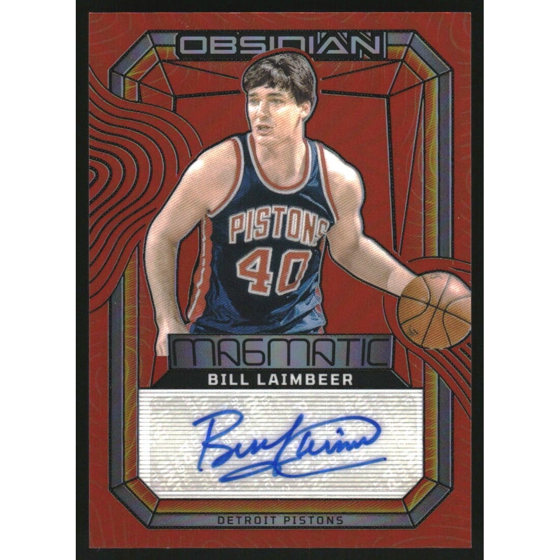 2023-24 Panini Obsidian Magmatic Signatures Electric Etch Orange Flood #46 Bill Laimbeer. rookie card picture