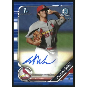 2019 Bowman Chrome Prospect Autographs Blue Refractors #CPAAW Austin Warner