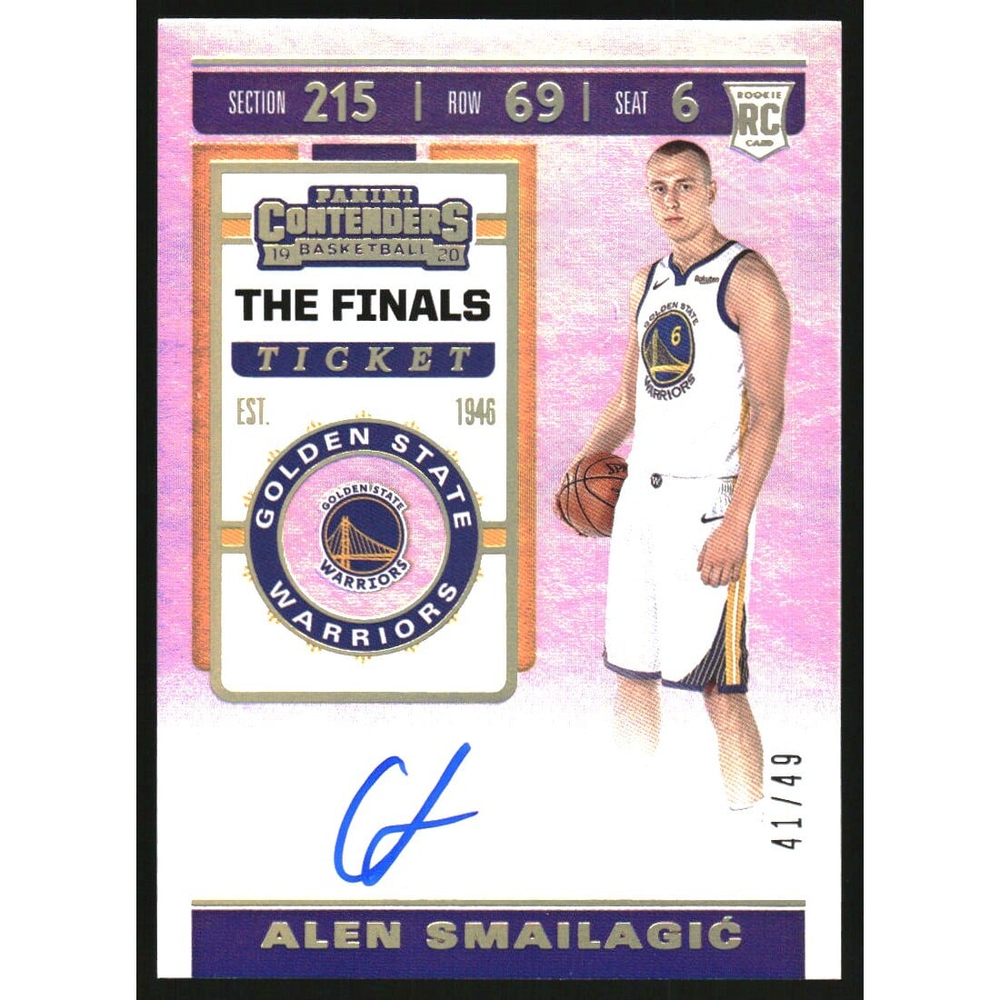 2019-20 Panini Contenders The Finals Ticket #103 Alen Smailagic AU/49. rookie card picture