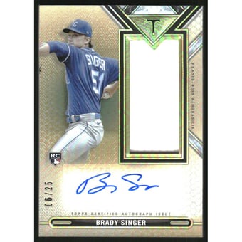 2021 Topps Triple Threads Single Jumbo Relic Autographs Gold #ASJRBS Brady Singer