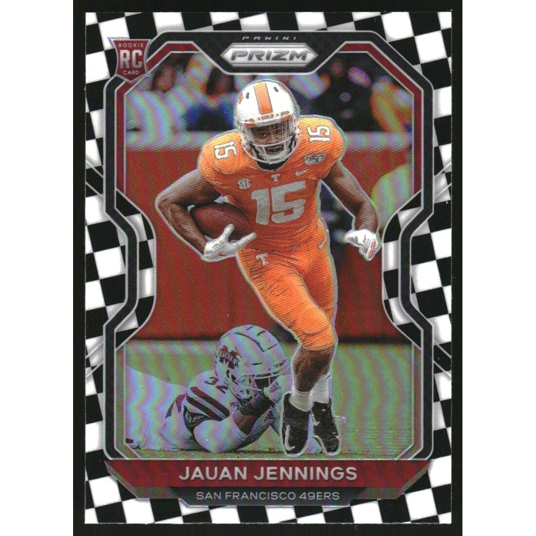 2020 Panini Prizm Prizms Black and White Checker #304 Jauan Jennings. rookie card picture