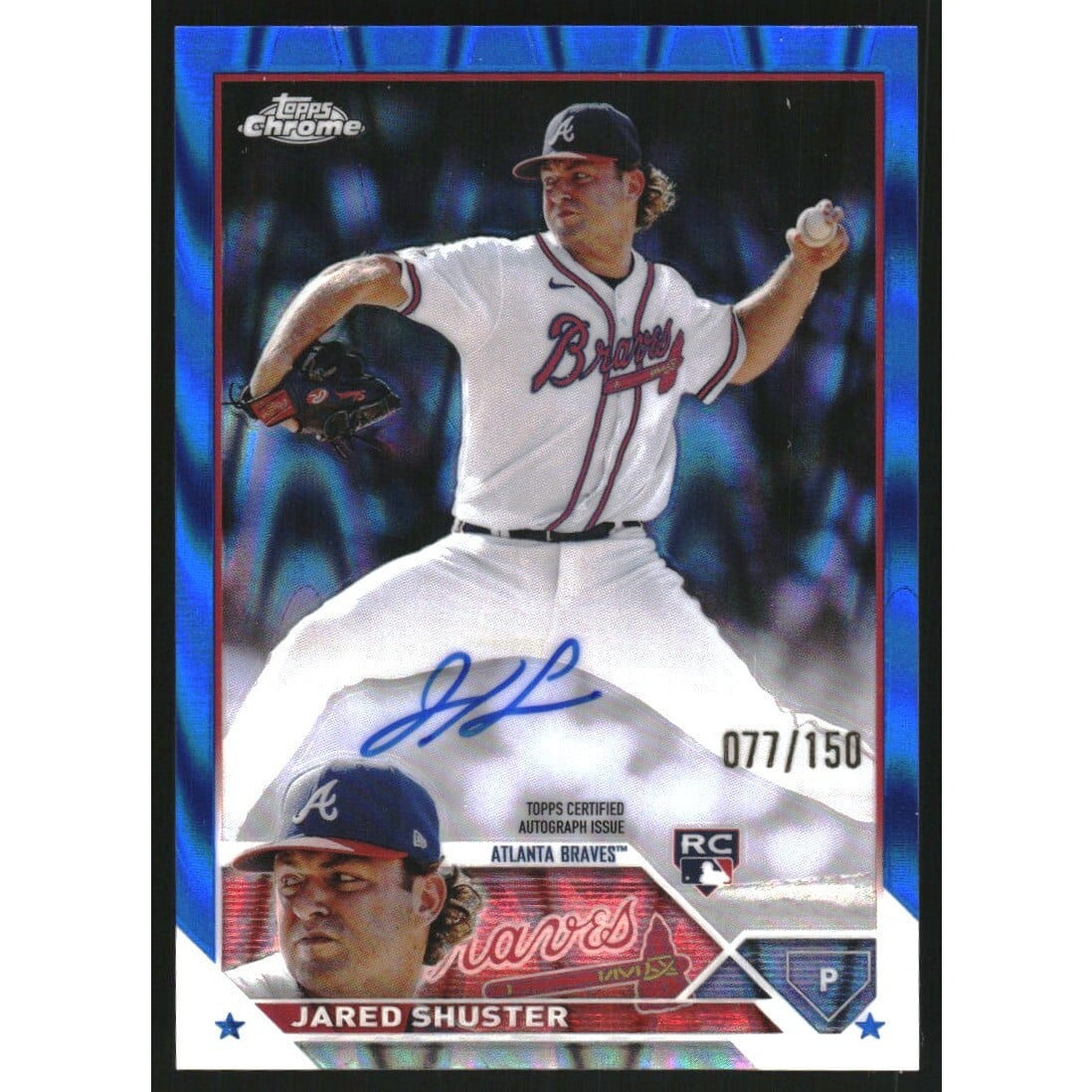 2023 Topps Chrome Rookie Autographs Blue RayWave Refractors #RAJS Jared Shuster. rookie card picture