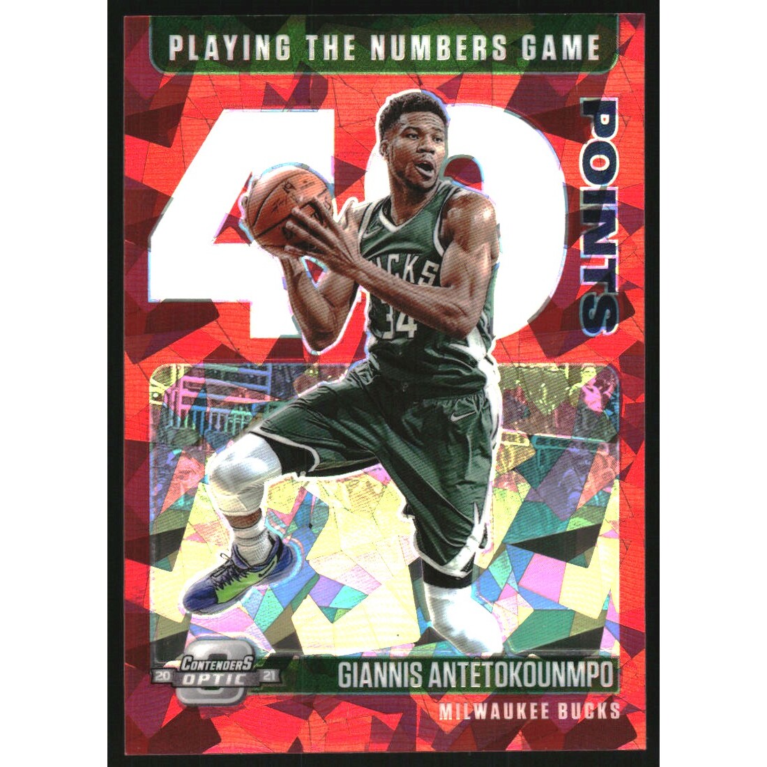 2020-21 Panini Contenders Optic Playing the Numbers Game Red Cracked Ice #12 Giannis Antetokounmpo 2020-21 Panini Contenders Optic Playing the Numbers Game Red Cracked Ice #12 Giannis Antetokounmpo