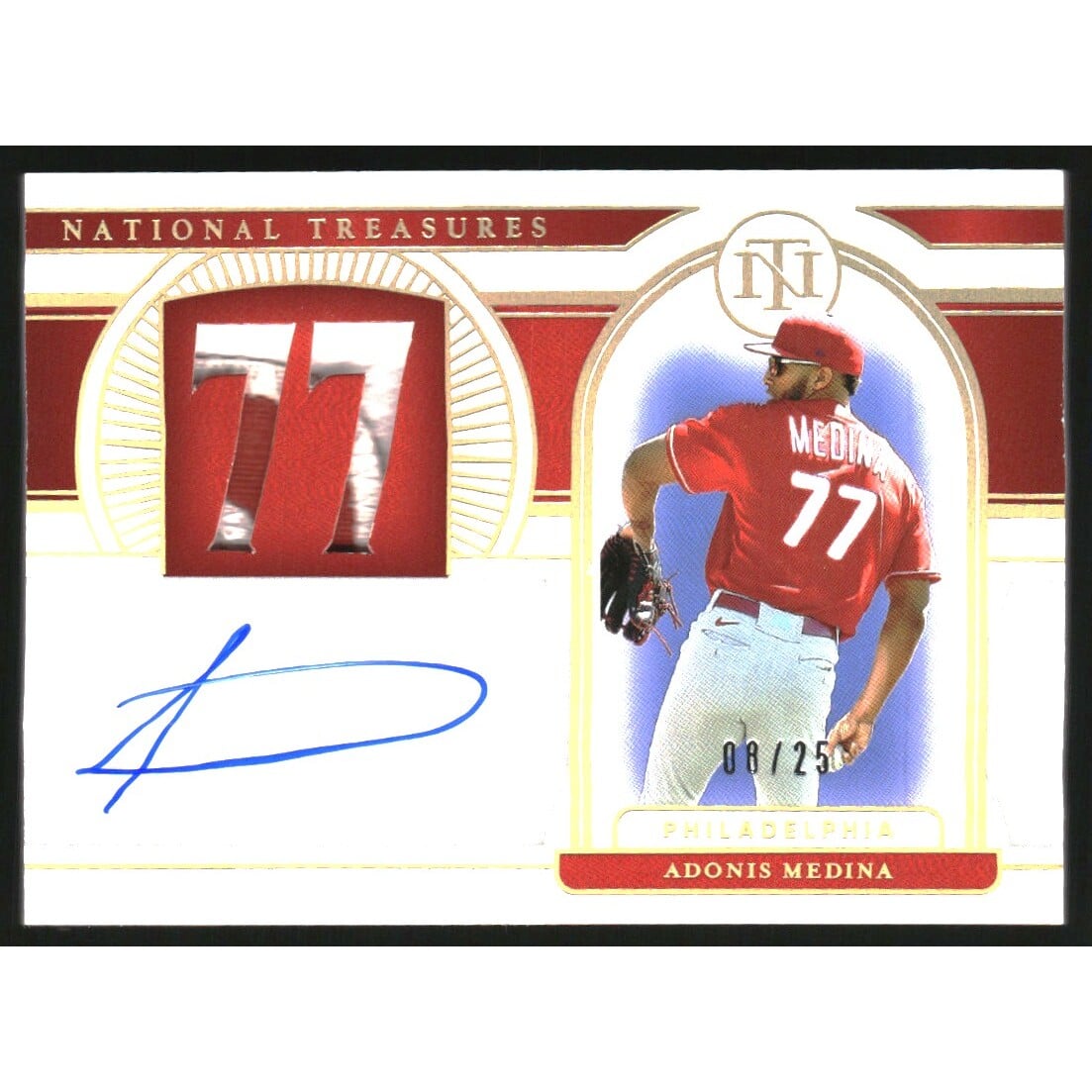 2021 Panini National Treasures Signature Numbers Holo Gold #2 Adonis Medina. rookie card picture