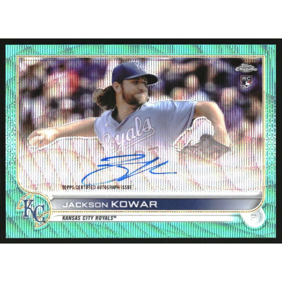 2022 Topps Chrome Rookie Autographs Aqua Wave Refractors #RAJK Jackson Kowar. rookie card picture
