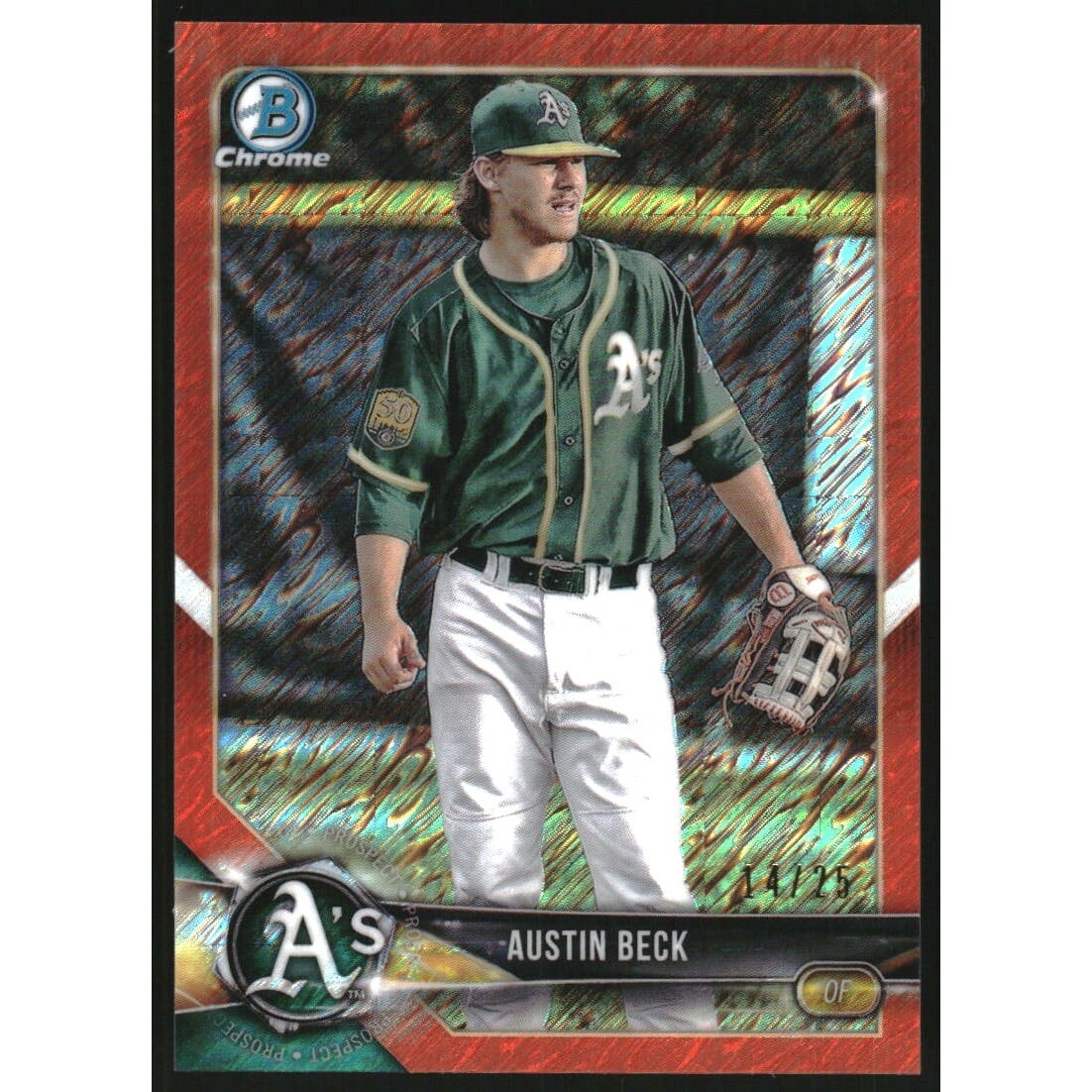 2018 Bowman Chrome Prospects Orange Shimmer Refractors #BCP6 Austin Beck. rookie card picture