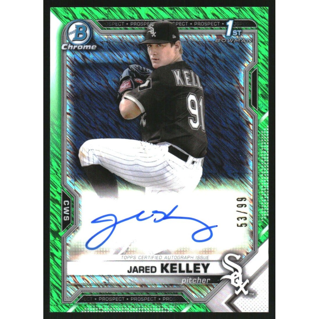 2021 Bowman Chrome Prospect Autographs Green Shimmer Refractors #CPAJK Jared Kelley. rookie card picture