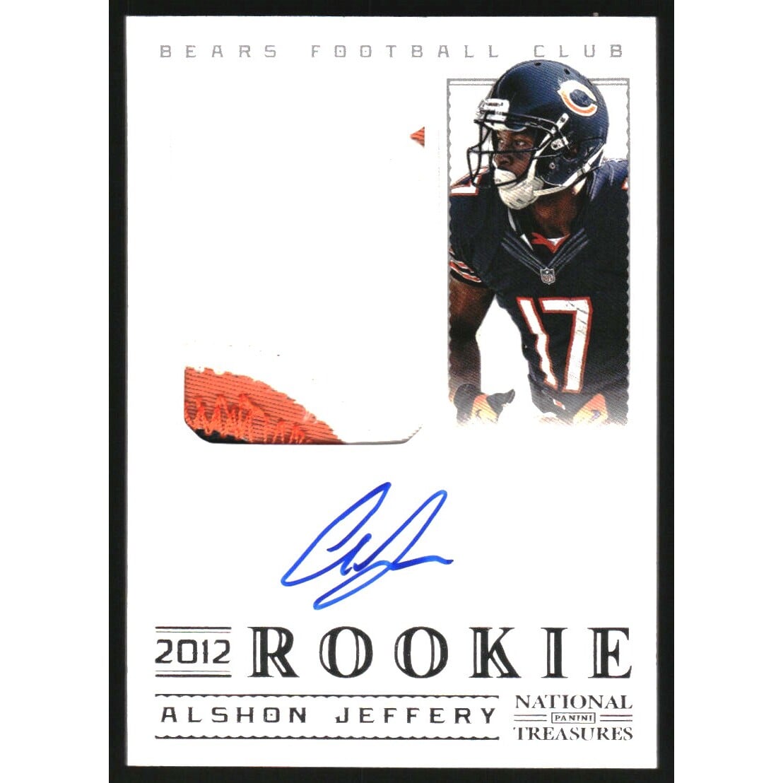 2012 Panini National Treasures #335 Alshon Jeffery JSY AU RC. rookie card picture