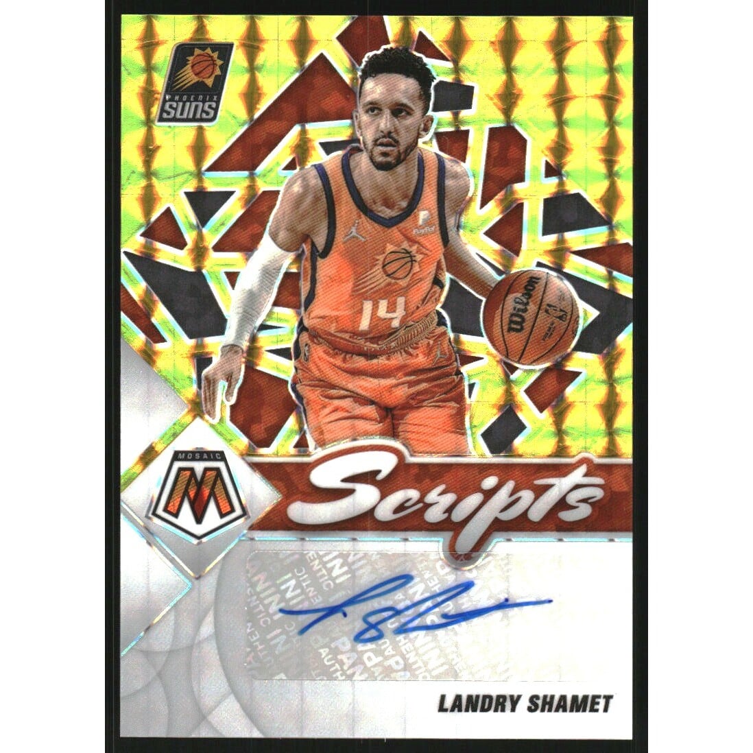 2021-22 Panini Mosaic Scripts Gold #34 Landry Shamet. rookie card picture