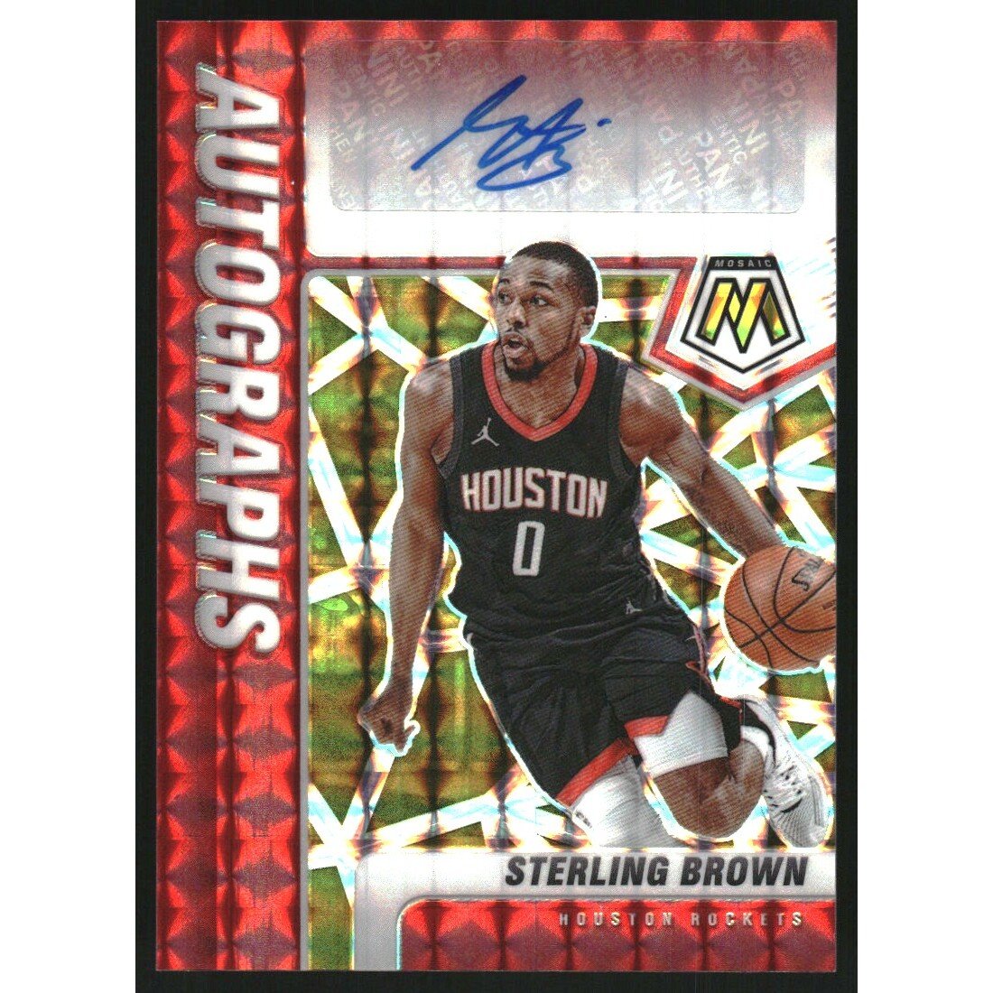 2020-21 Panini Mosaic Autographs Mosaic Choice Fusion Red and Yellow #60 Sterling Brown. rookie card picture