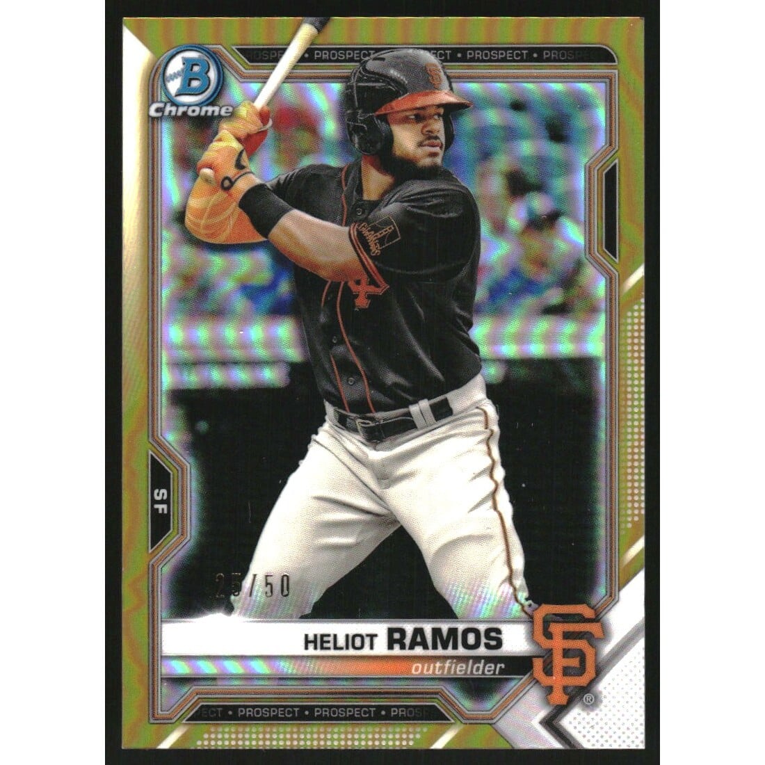 2021 Bowman Chrome Prospects Gold Refractors #BCP69 Heliot Ramos. rookie card picture