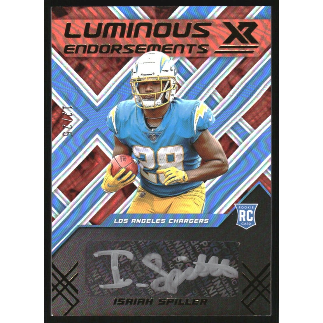 2022 Panini XR Luminous Endorsements Autographs Orange #16 Isaiah Spiller. rookie card picture