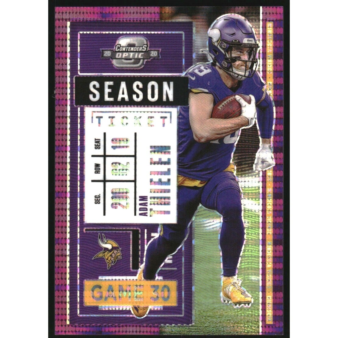 2020 Panini Contenders Optic Purple Pulsar #38 Adam Thielen. rookie card picture