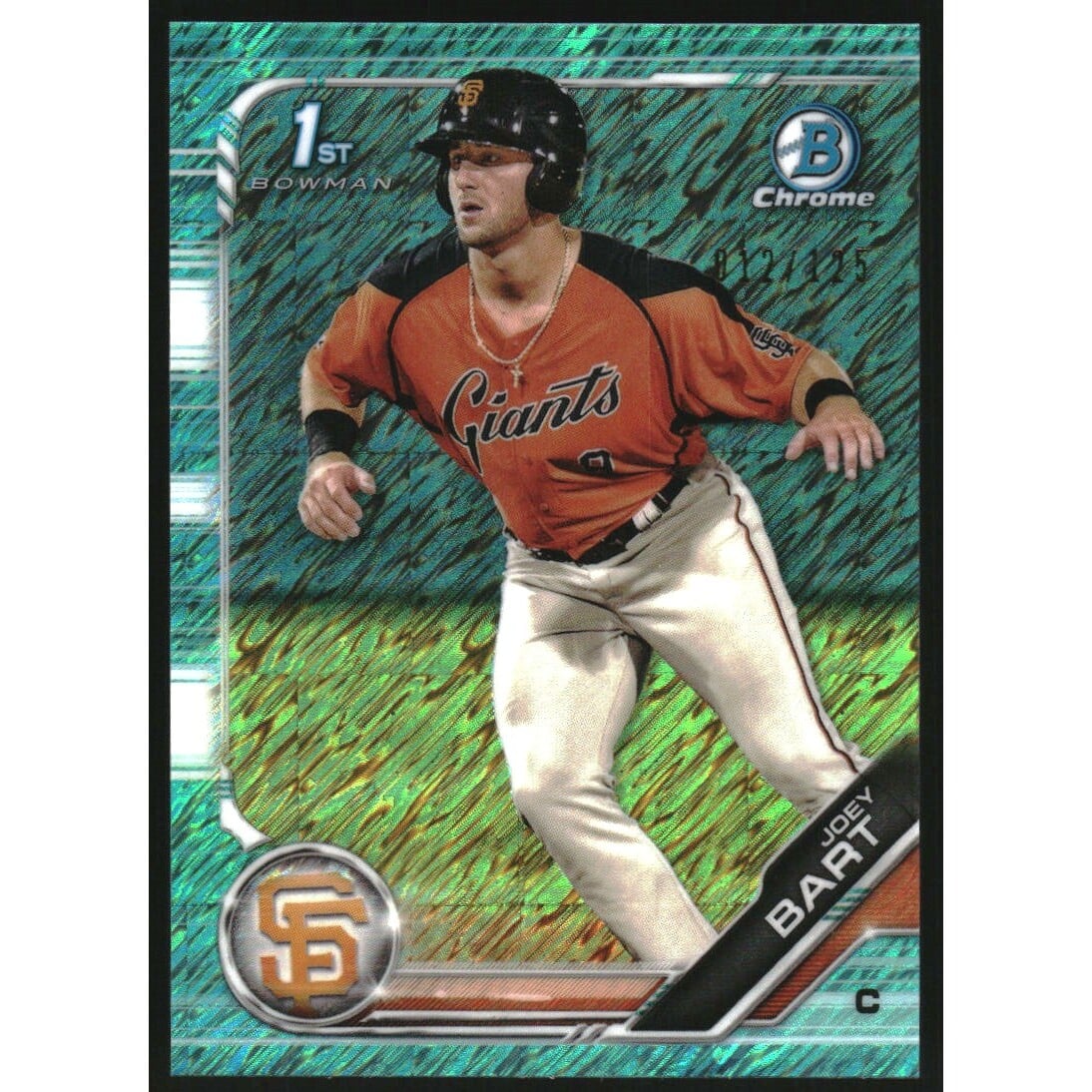2019 Bowman Chrome Prospects Aqua Shimmer Refractors #BCP50 Joey Bart. rookie card picture