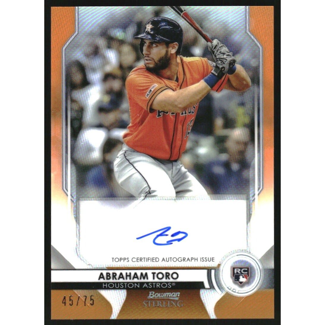 2020 Bowman Sterling Rookie Autographs Orange Refractors #BSRAAT Abraham Toro. rookie card picture