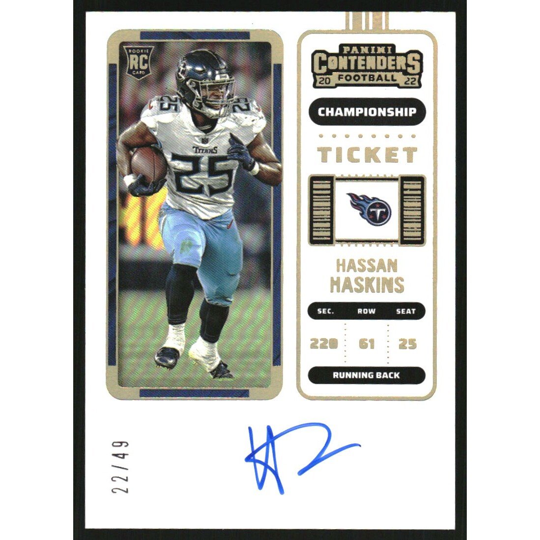 2022 Panini Contenders Championship Ticket #119A Hassan Haskins AU. rookie card picture