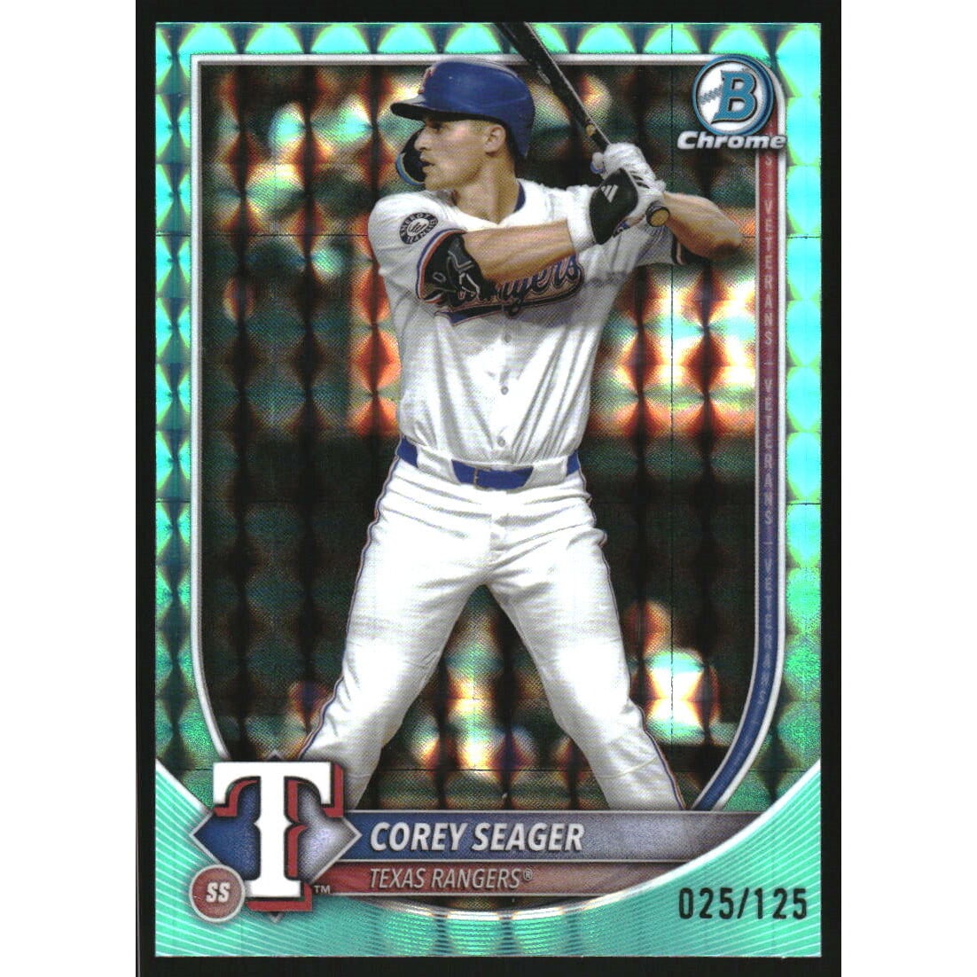 2025 Bowman Chrome Aqua Geometric Refractors #45 Corey Seager. rookie card picture