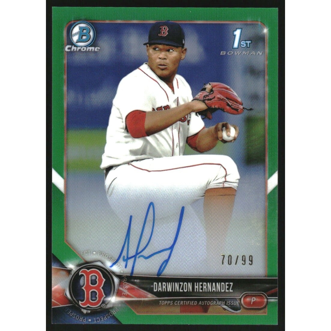 2018 Bowman Chrome Prospect Autographs Green Refractors #BCPADH Darwinzon Hernandez. rookie card picture