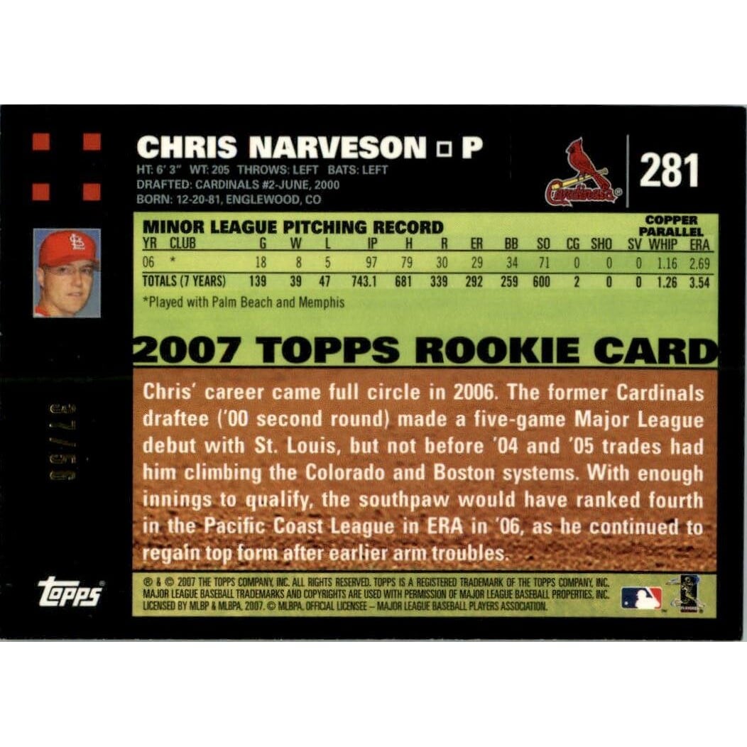 2007 Topps Copper #281 Chris Narveson. rookie card picture