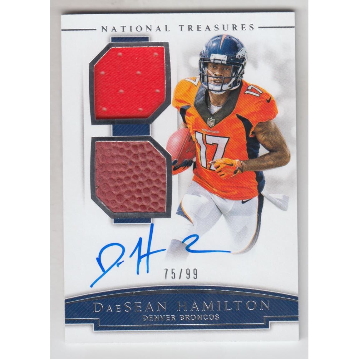 2018 Panini National Treasures Rookie NFL Gear Signature Combos #27 DaeSean Hamilton/99. rookie card picture