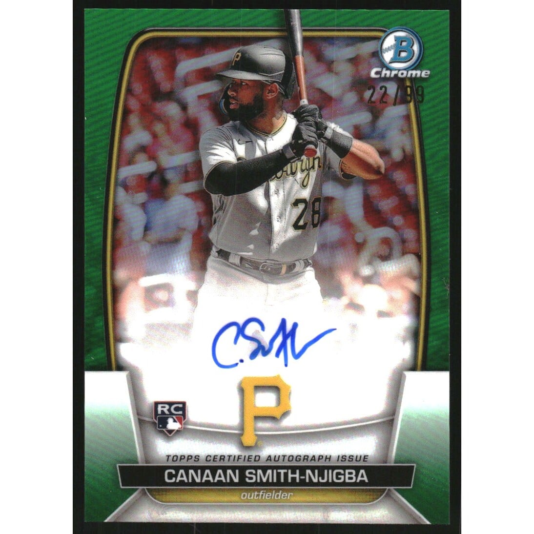 2023 Bowman Chrome Rookie Autographs Green Refractors #CRACS Canaan Smith-Njigba. rookie card picture