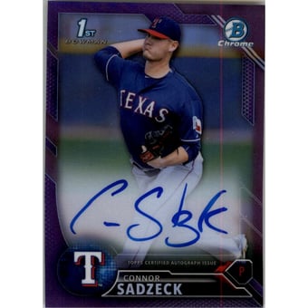 2016 Bowman Chrome Prospect Autographs Purple Refractors #BCAPCS Connor Sadzeck