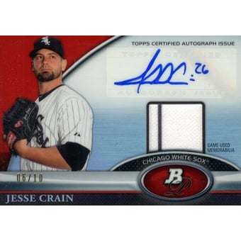 2011 Bowman Platinum Relic Autograph Red Refractors #JC Jesse Crain