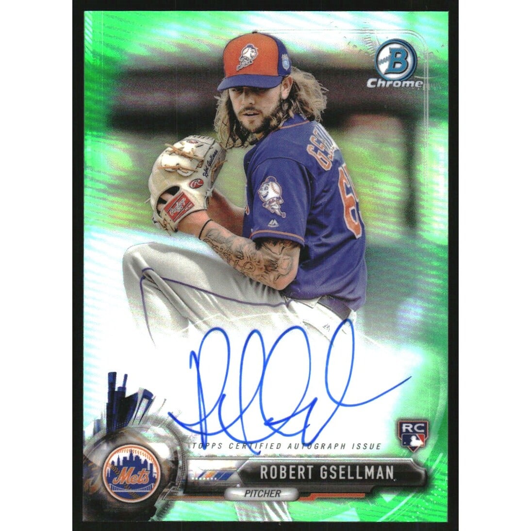 2017 Bowman Chrome Rookie Autographs Green Refractors #BCARRG Robert Gsellman. rookie card picture