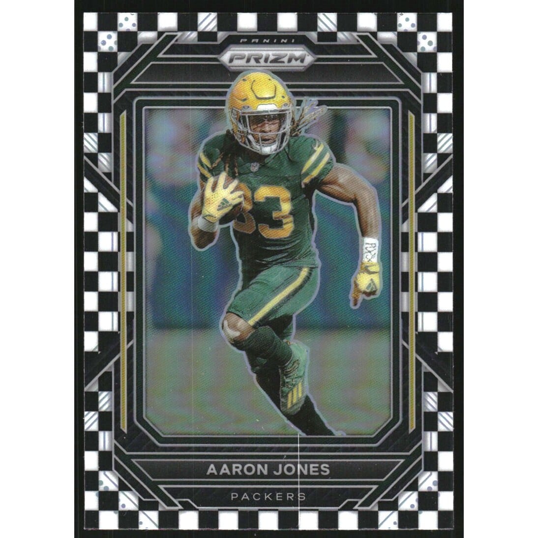 2022 Panini Prizm Prizms Black and White Checker #104 Aaron Jones. rookie card picture