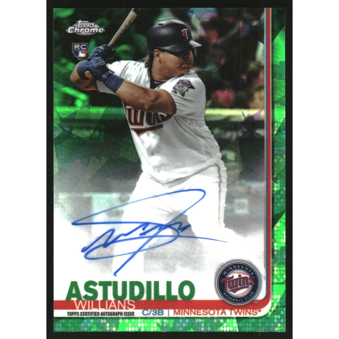 2019 Topps Chrome Sapphire Rookie Autographs Green #CSAWA Willians Astudillo. rookie card picture