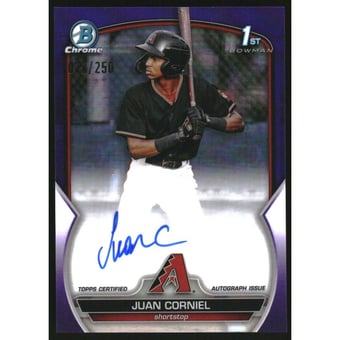 2023 Bowman Chrome Prospect Autographs Purple Refractors #CPAJCL Juan Corniel