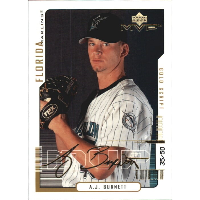 2000 Upper Deck MVP Gold Script #110 A.J. Burnett. rookie card picture