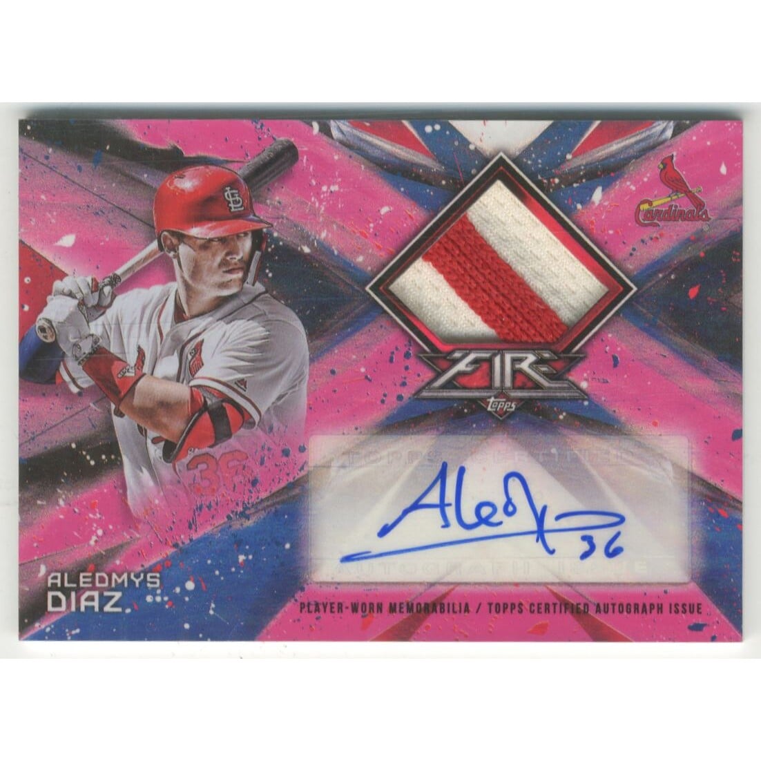 2017 Topps Fire Autograph Patches Magenta #FAPAD Aledmys Diaz. rookie card picture