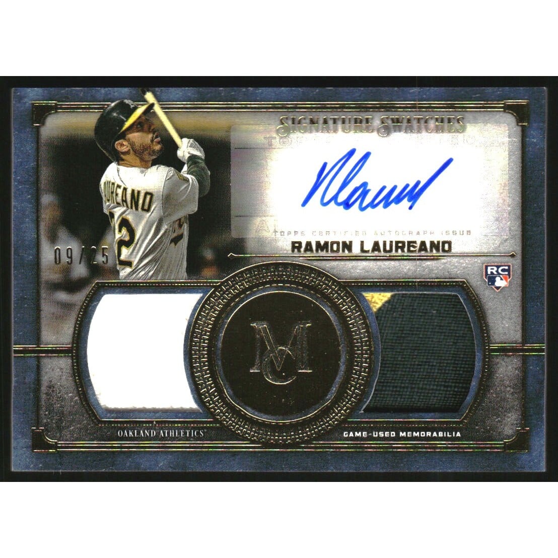 2019 Topps Museum Collection Signature Swatches Dual Relic Autographs Gold #SSDARL Ramon Laureano. rookie card picture