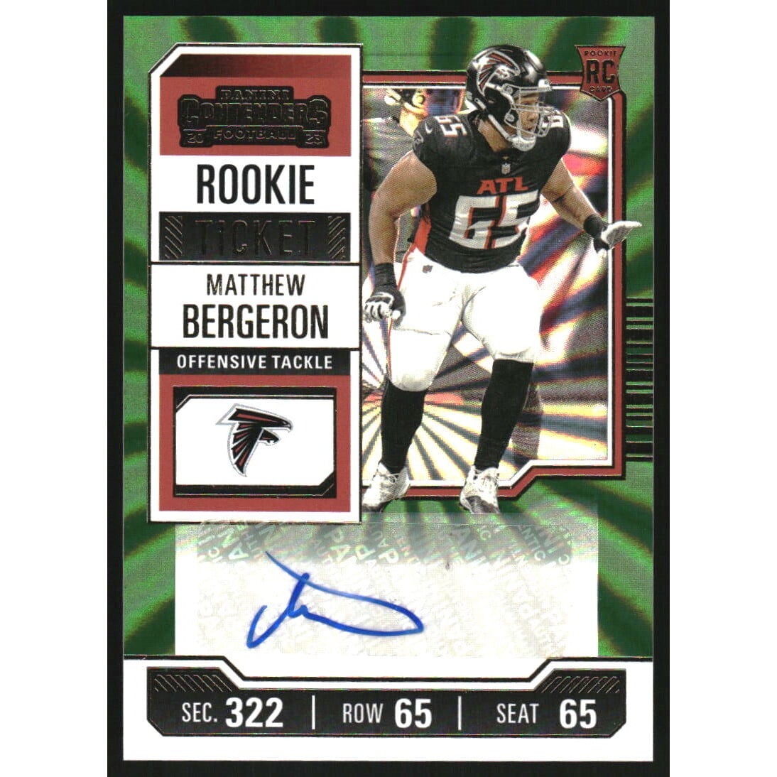2023 Panini Contenders Opening Kickoff Ticket #164 Matthew Bergeron AU. rookie card picture