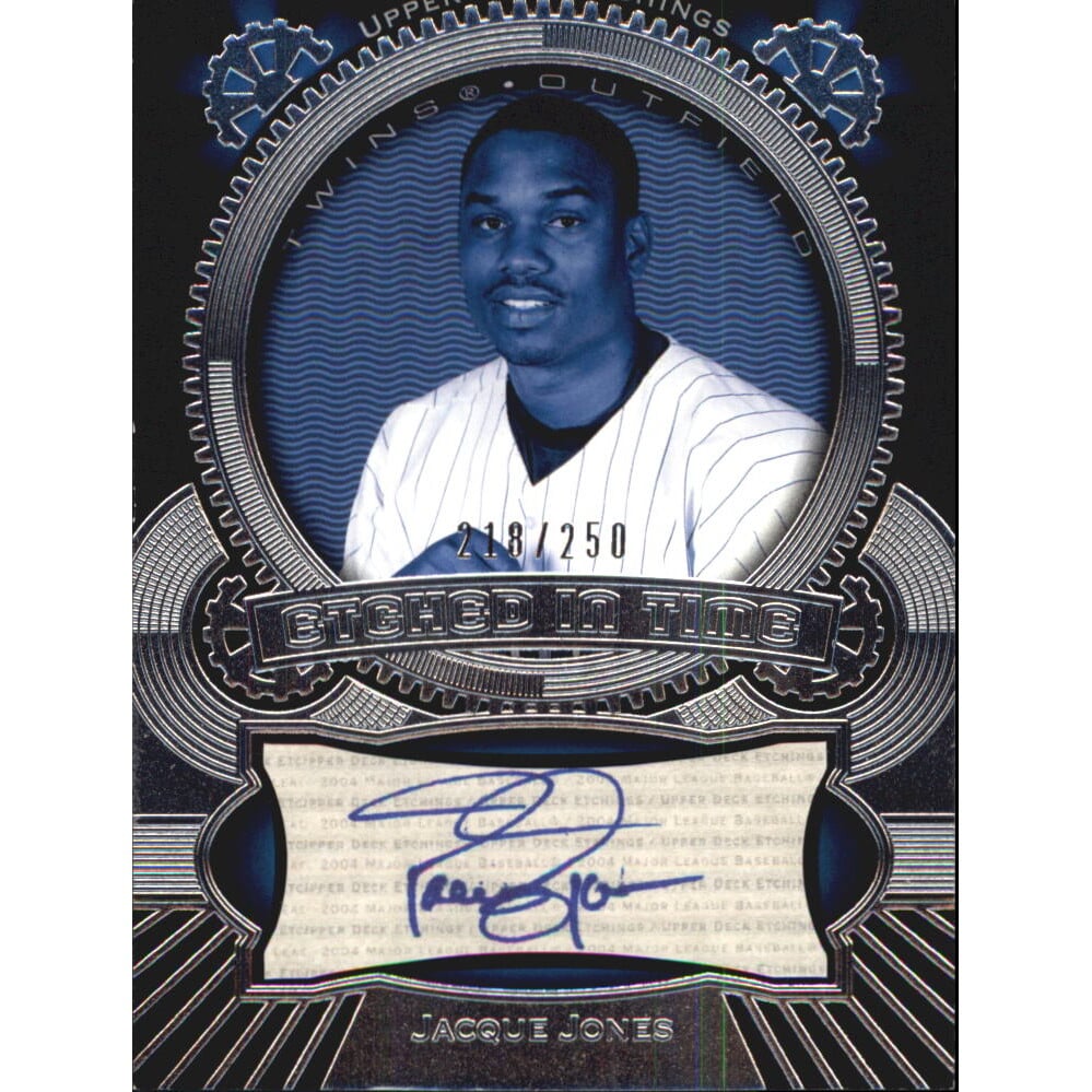 2004 Upper Deck Etchings Etched in Time Autograph Blue #JJ Jacque Jones/250. rookie card picture