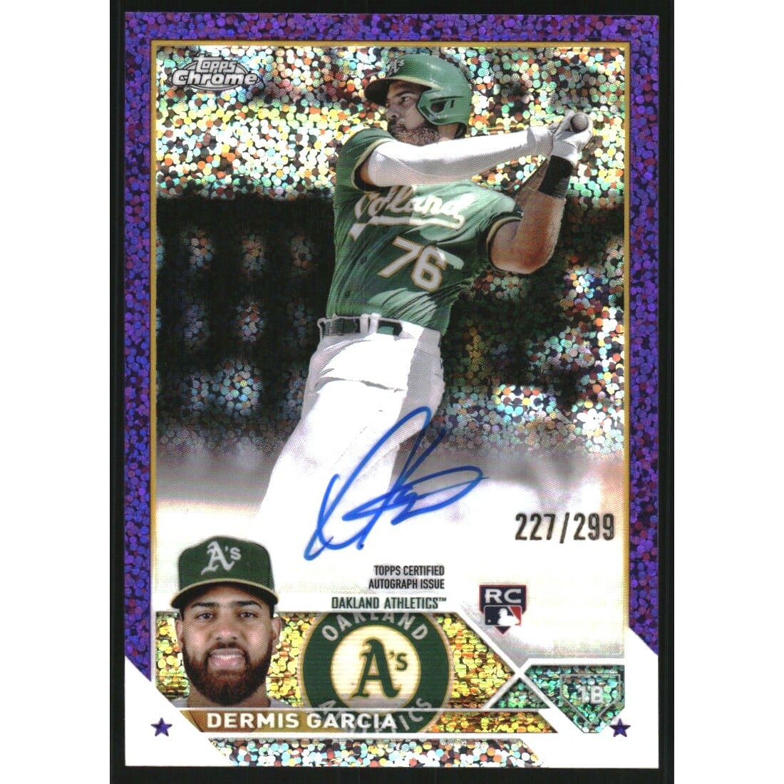 2023 Topps Chrome Rookie Autographs Purple Speckle Refractors #RADGA Dermis Garcia. rookie card picture