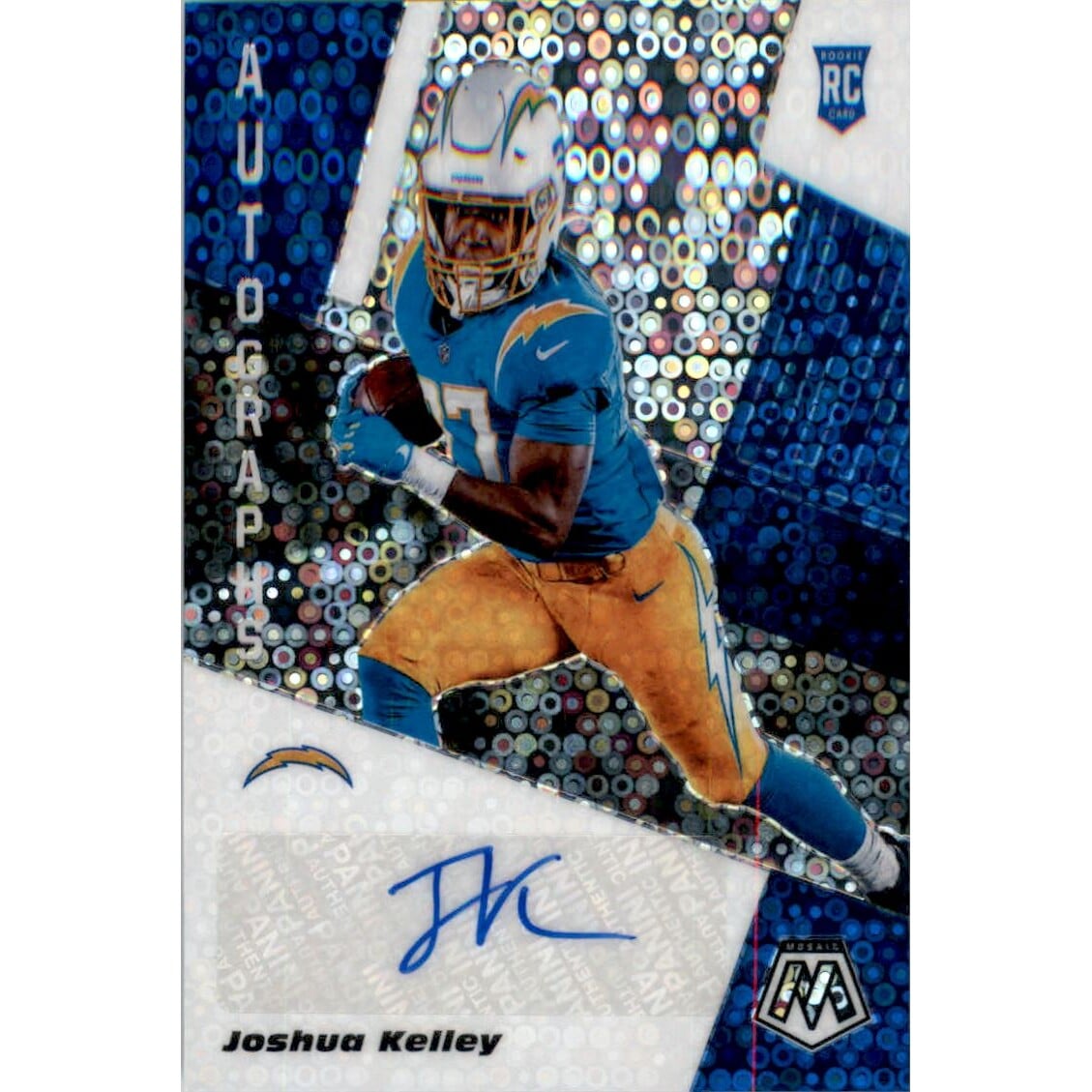 2020 Panini Mosaic Autographs No Huddle #34 Joshua Kelley. rookie card picture