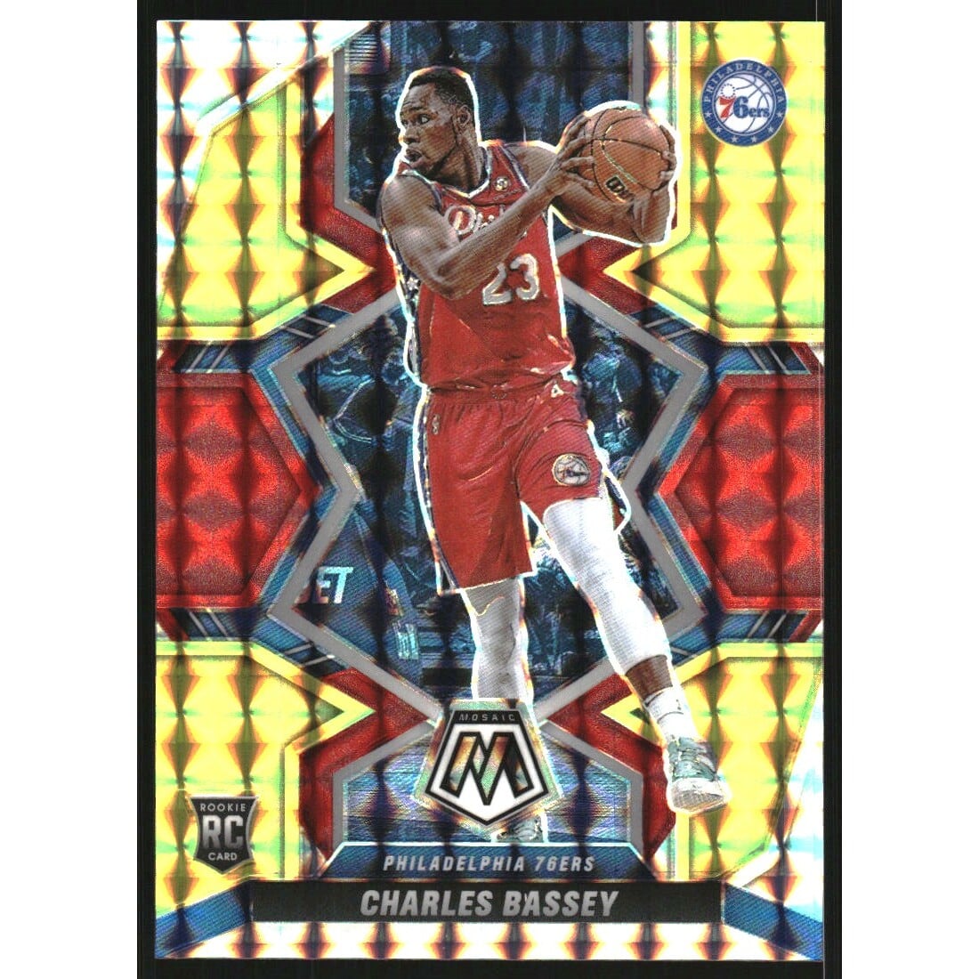 2021-22 Panini Mosaic Mosaic Choice Fusion Red and Yellow #242 Charles Bassey. rookie card picture