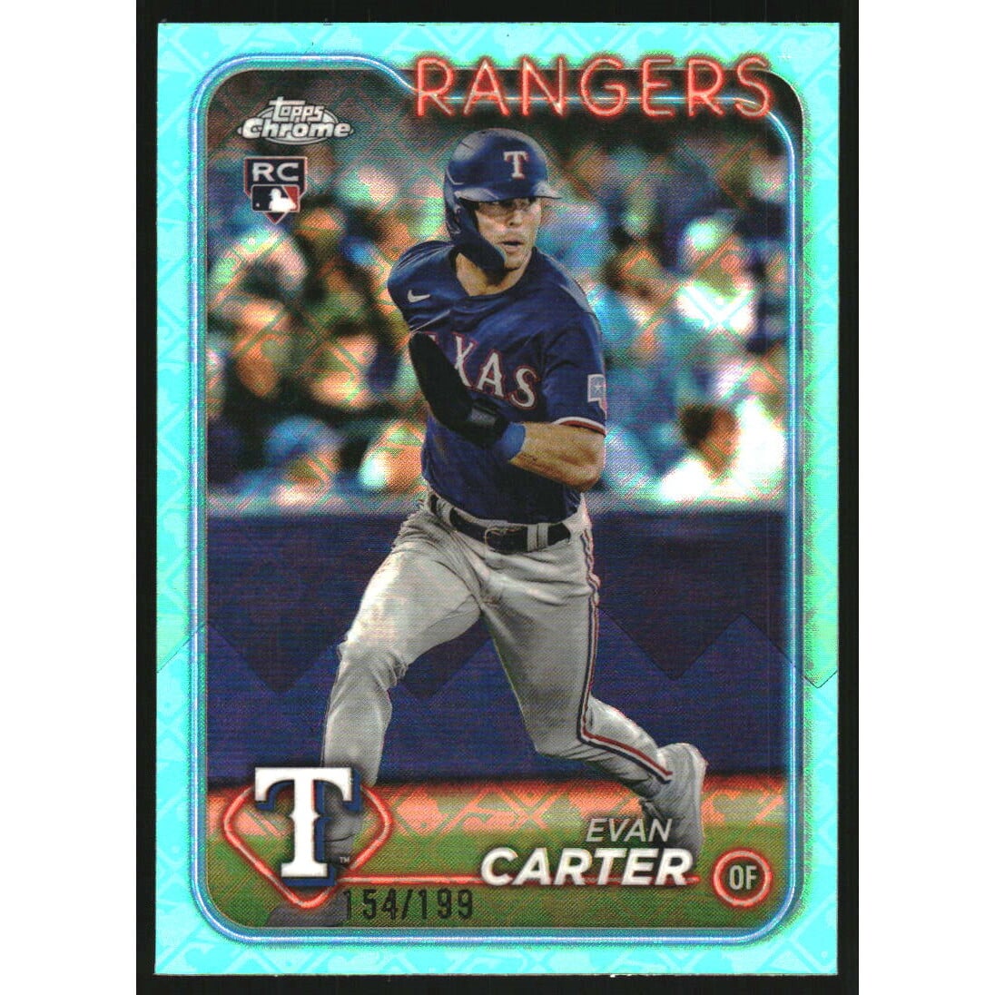 2024 Topps Chrome Logofractor Aqua Refractors #136 Evan Carter. rookie card picture