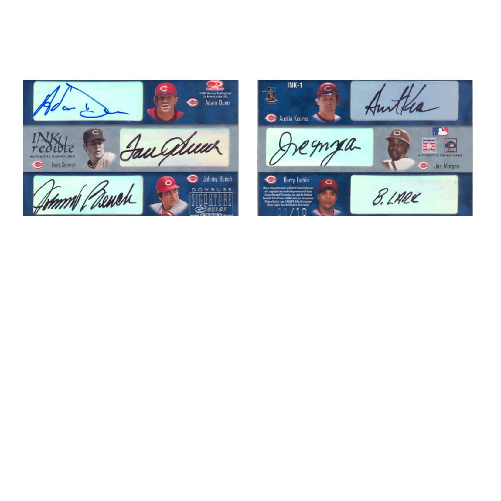 2003 Donruss Signature INKredible Six #1 Adam Dunn/Tom Seaver/Johnny Bench/Austin Kearns/Joe Morgan/Barry Larkin. rookie card picture