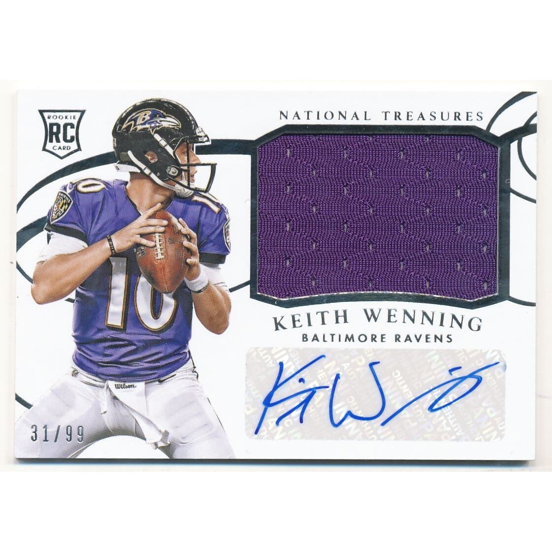 2014 Panini National Treasures #268 Keith Wenning JSY AU RC. rookie card picture