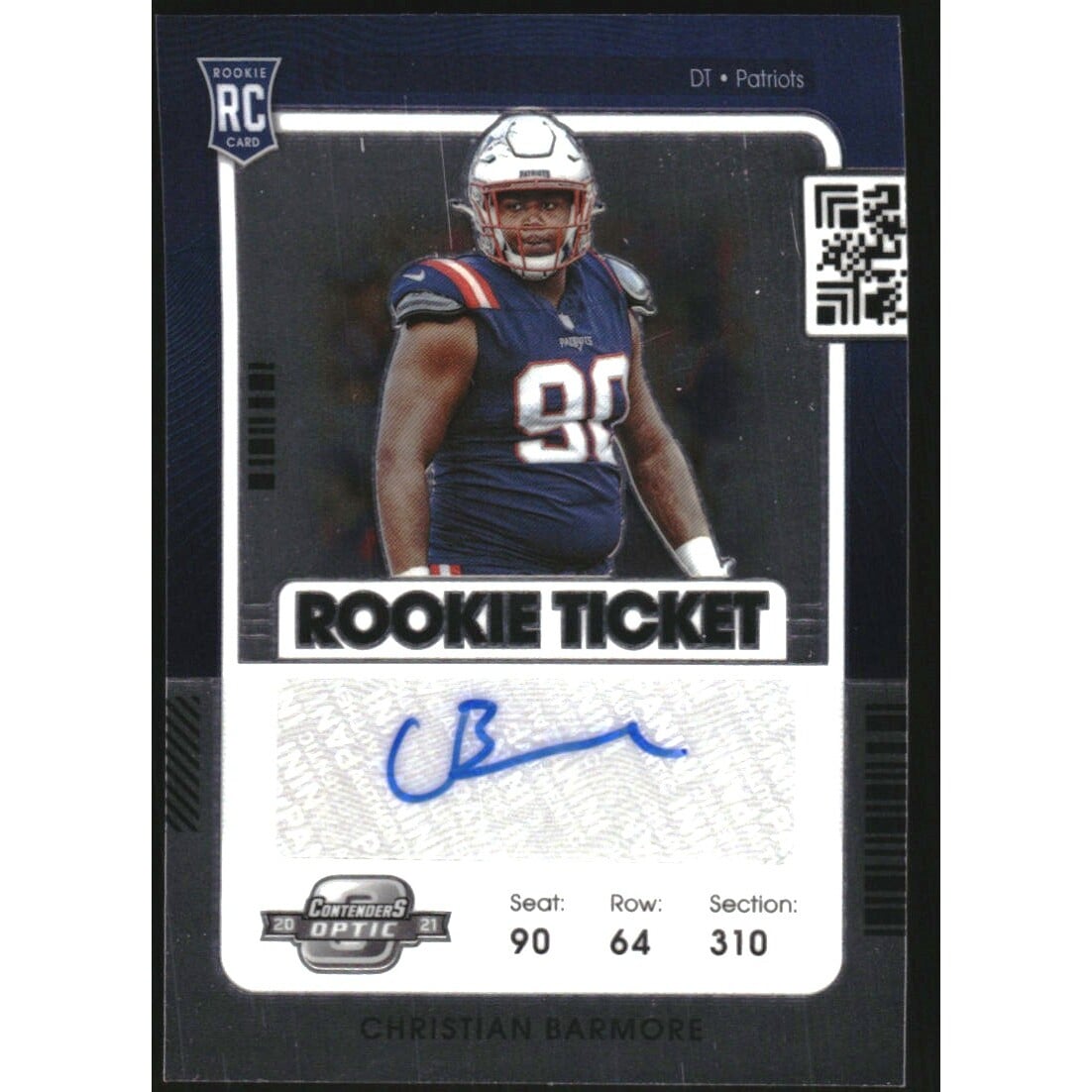 2021 Panini Contenders Optic #162 Christian Barmore AU RC. rookie card picture