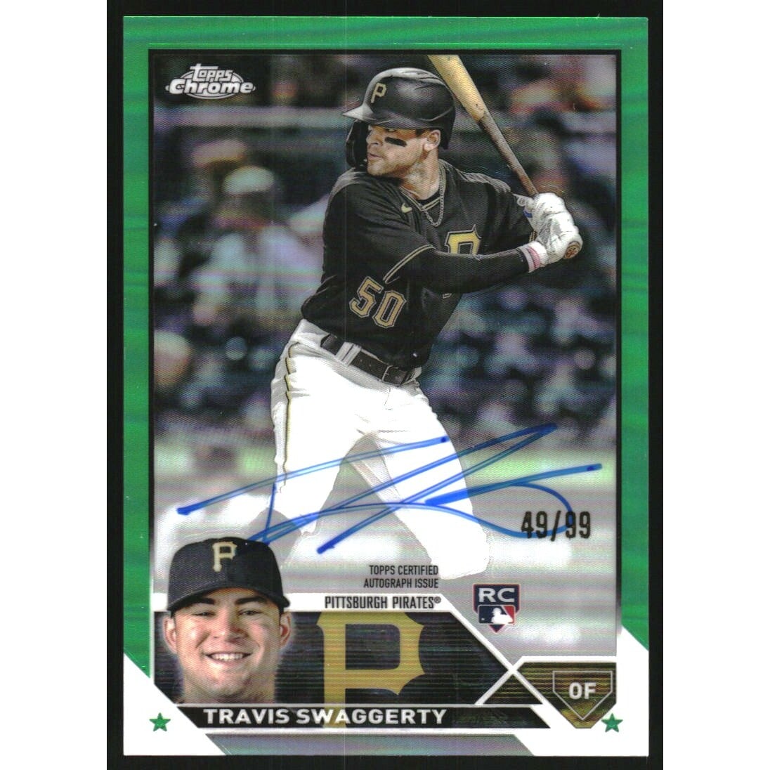 2023 Topps Chrome Rookie Autographs Green Refractors #RATSW Travis Swaggerty. rookie card picture