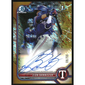 2022 Bowman Chrome Prospect Autographs Gold Shimmer Refractors #CPAZB Zion Bannister