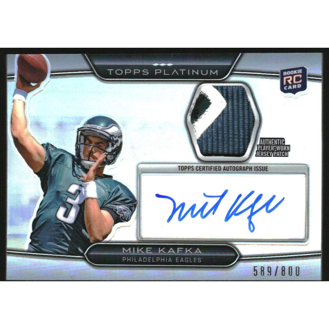 2010 Topps Platinum Autographed Patches #MK Mike Kafka/800. rookie card picture