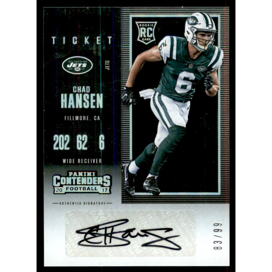 2017 Panini Contenders Playoff Ticket #152 Chad Hansen AU/99. rookie card picture